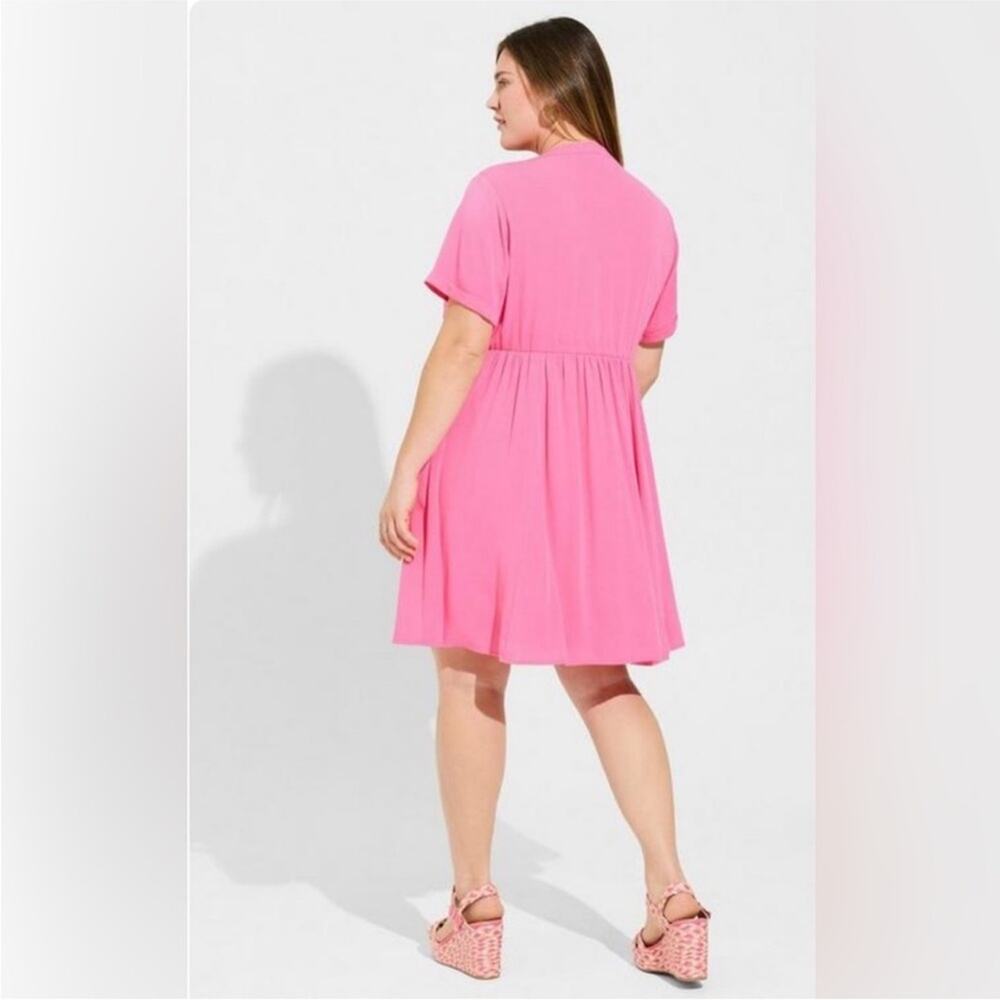 Torrid v-neck Hi Low Waist Tunic dress pocket spring hot pink coquette plus size - Picture 2 of 15